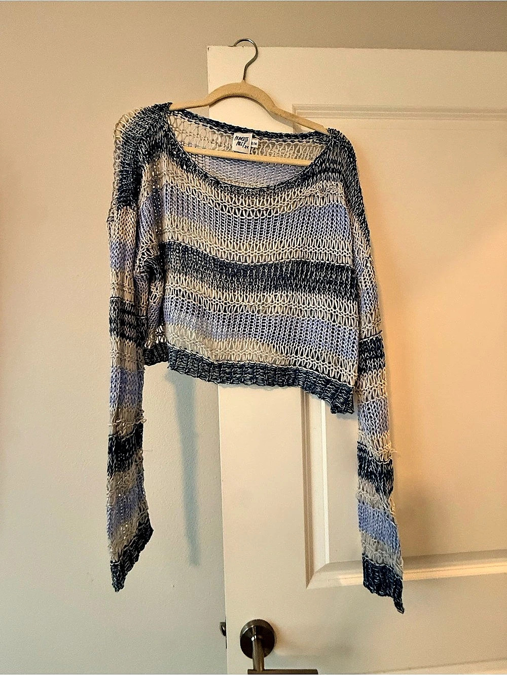 Princess Polly Striped Open Knit Sweater Blue & White Size S/M